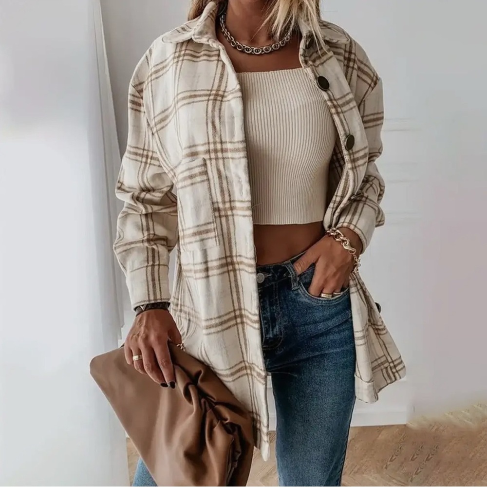 Plaid Shacket with Ribbed Crop Top